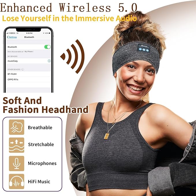 🎵Bluetooth Sleep Headphones Headband with HD Speakers🎵 - 🌟Noise Cancelling,✅ For Side Sleepers, Workout, Jogging, Yoga